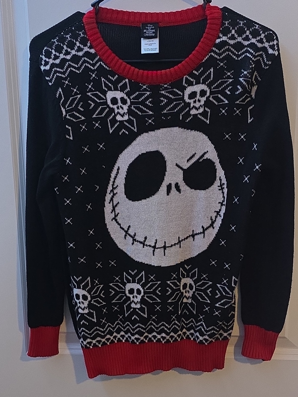 Disney Jack Skellington Nightmare Before Christmas Boys Sweater 10-12 Black Red